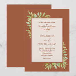 Convites Casamento de Terracota com Folhagem Botânica