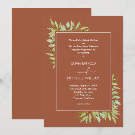 Convites Casamento de Terracota com Folhagem Botânica