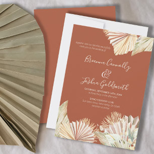 Convites Casamento de Terracota com Folhagem Seca Boho Palm