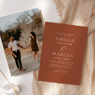 Convites Casamento de Terracota com Letra Moderna e Elegant
