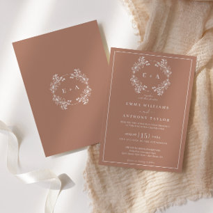 Convites Casamento de Terracota com Monograma Elegante 