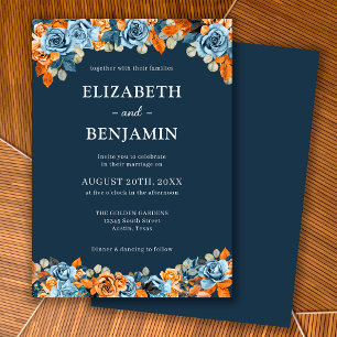 Convites Casamento de Terracota Dark Dark Marinho Floral El