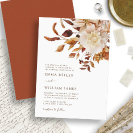 Convites Casamento de Terracota em Aquarela Moderna de Outo