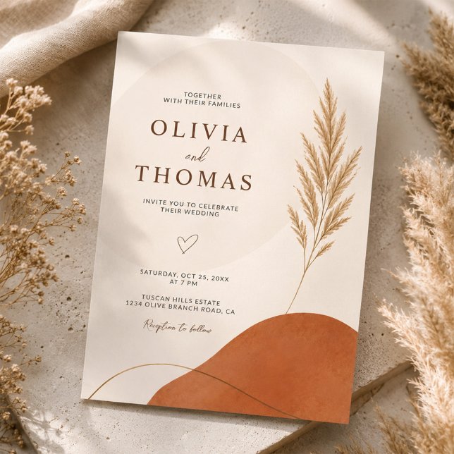 Convites Casamento de Terracota em Tons Terrosos Boho Moder (Criador carregado)