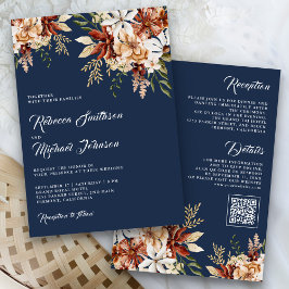 Convites Casamento de Terracota Floral Wildflower Azul Mari