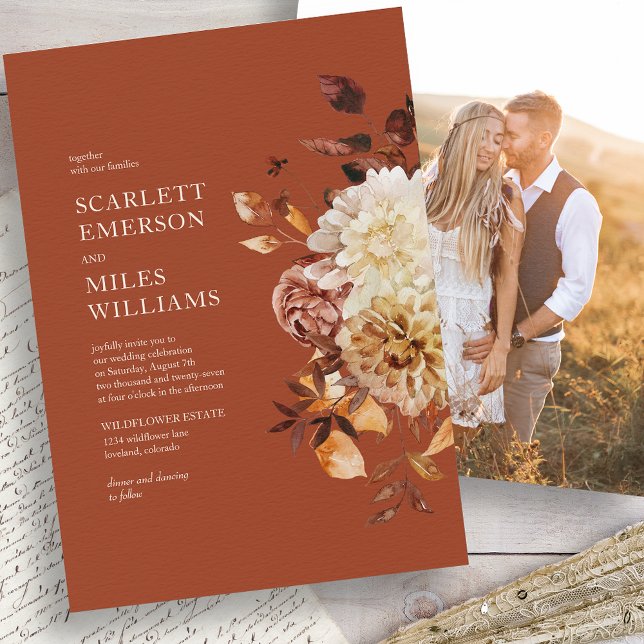 Convites Casamento de Terracota Moderna de Outono (Terracotta Fall Modern Terracotta Wedding Invitation by Painted Paperie
)