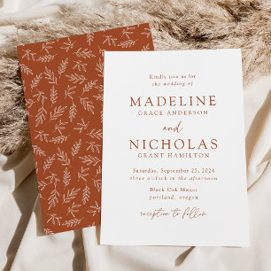 Convites Casamento de Terracotta Botânica Minimalista Moder