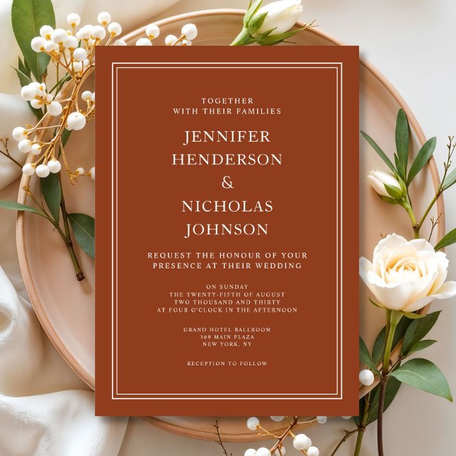 Convites Casamento de Terracotta Clássico Elegante (Elegant Classic Formal Terracotta Wedding Invitation
)