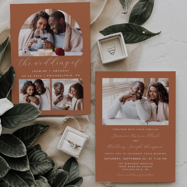 Convites Casamento de Terracotta com a Arca de Fotos Minima (Criador carregado)