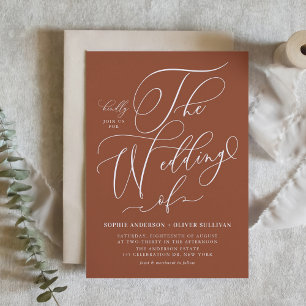 Convites Casamento de Terracotta com Caligrafia Whimsical