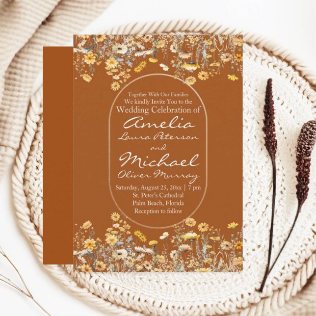 Convites Casamento de Terracotta com flores brancas (Criador carregado)