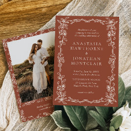 Convites Casamento de Terracotta com Imagem Vintage