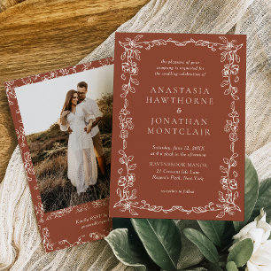 Convites Casamento de Terracotta com Imagem Vintage
