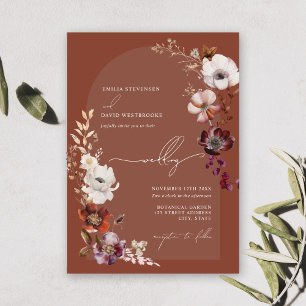Convites Casamento de Terracotta Dark Dark Arch Blooms Eleg