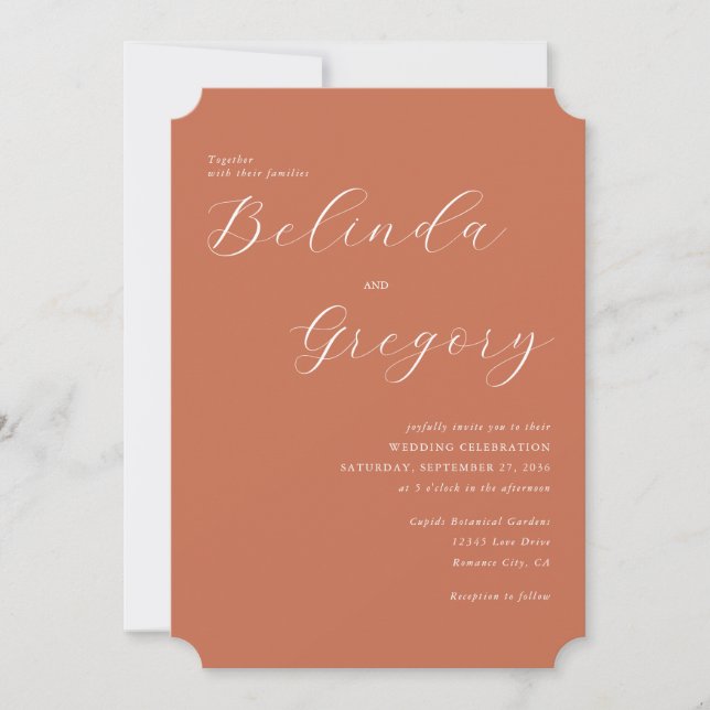 Convites Casamento de Terracotta Elegant Script Calliografi (Frente)