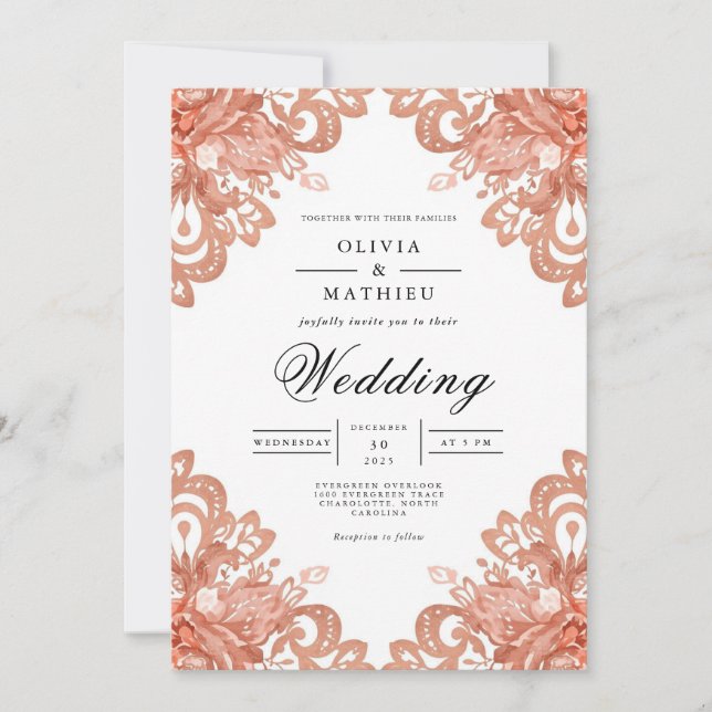 Convites Casamento de Terracotta Lace Border (Frente)