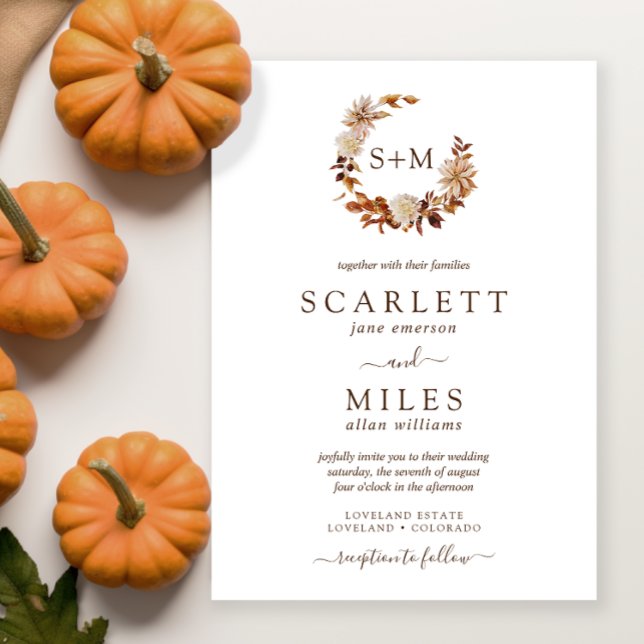 Convites Casamento de Terracotta Monograma de Queda Branca (White Fall Terracotta Monogram Wedding Invitation
)