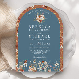 Convites Casamento de Terracotta Wildflower Dusty Blue Arch