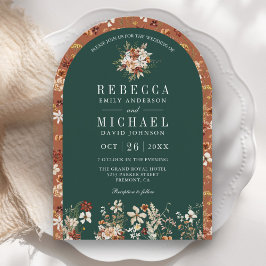 Convites Casamento de Terracotta Wildflower Emerald Green