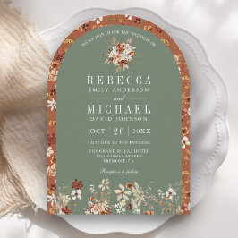 Convites Casamento de Terracotta Wildflower Sage Green Arch