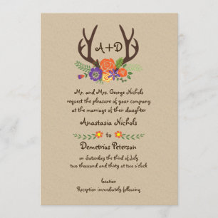 Convites Casamento de terras arborizadas e monogramas de fl