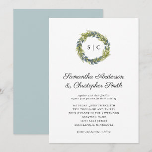 Convites Casamento de Terrenos Claros de Greenery Wreath Mo