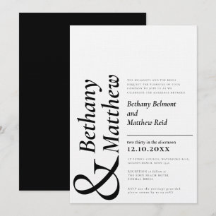 Convites Casamento de texto gráfico branco preto de mono m