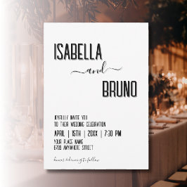 Convites Casamento de Texto Personalizado Preto Moderno e N