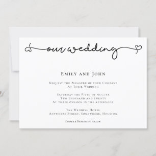 Convites Casamento de Texto Preto com Script de Swash do Co