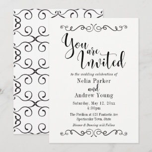 Convites Casamento de Texto Preto Elegante Moderno Incorpor