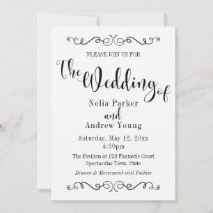 Convites Casamento de Texto Preto Elegante Moderno Incorpor