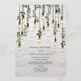 Convites Casamento de tijolos Brancos com Lâmpadas Botânica