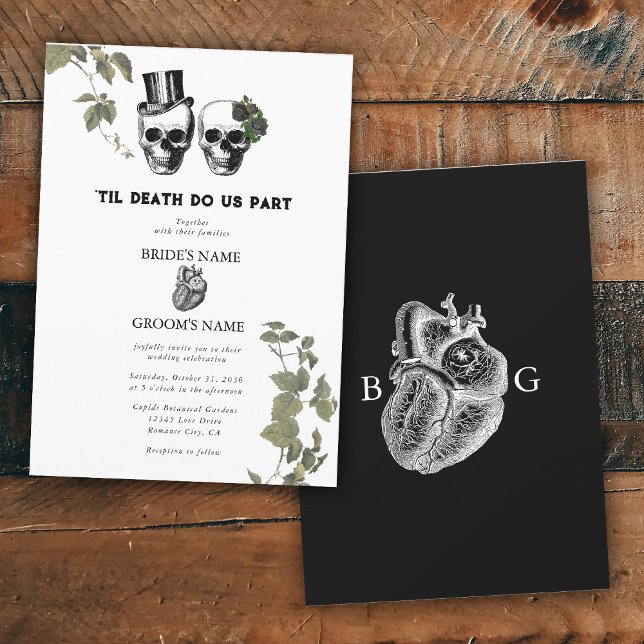 Convites Casamento de Til Death Gothic Heart Floral Skulls (Til Death Gothic Heart Floral Skulls Wedding Invitation)
