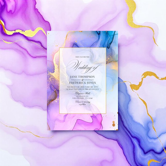 Convites Casamento de Tinta Alcoólica Elegante (Elegant Flowing Alcohol Ink Wedding Invitation)
