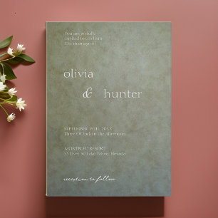 Convites Casamento de Tinta de Sage Faux Suede, Ouro Contem