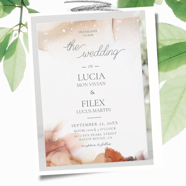 Convites Casamento de Tinta Laranja de Cor Laranja Elegante (Criador carregado)