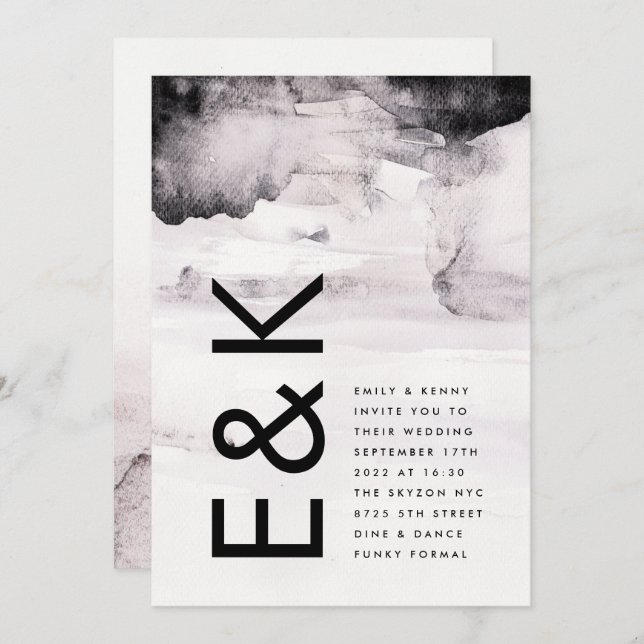 Convites Casamento de Tinta Negra Neutra de Gênero Moderno (Frente/Verso)