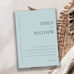 Convites Casamento de Tipografia Azul Moderno Mínimo