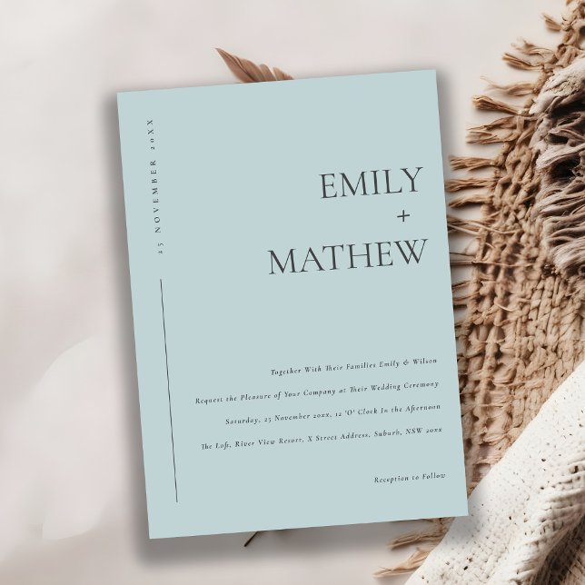 Convites Casamento de Tipografia Azul Moderno Mínimo (Criador carregado)