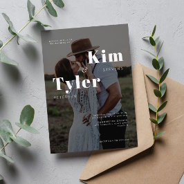 Convites Casamento de tipografia branca e negra com fotogra