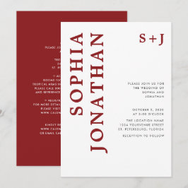 Convites Casamento de Tipografia Burgundy Bold