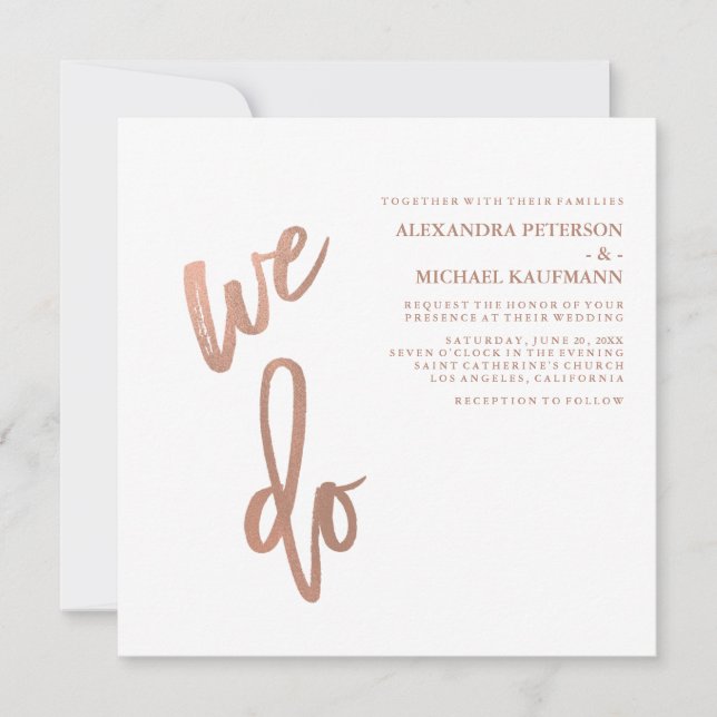 Convites Casamento de Tipografia Dourada com Faux Minimalis (Frente)