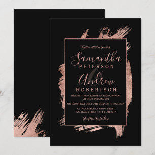 Convites Casamento de tipografia em preto rosa de ouro mode