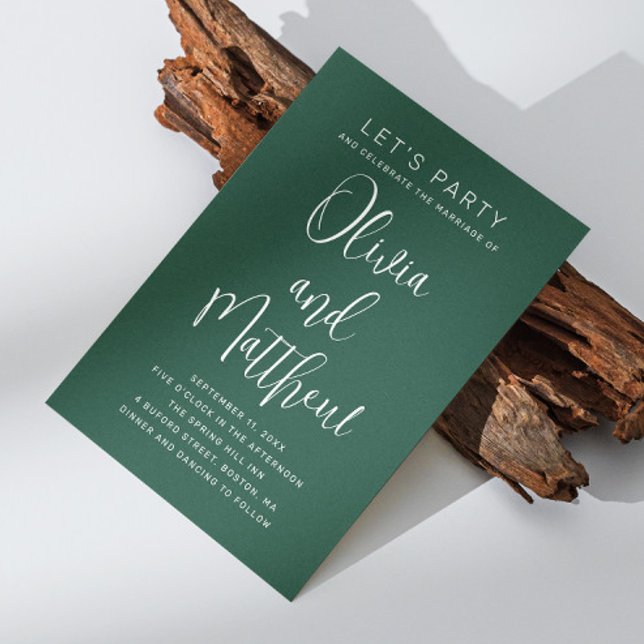 Convites Casamento de tipografia esmeralda verde + QR (Criador carregado)