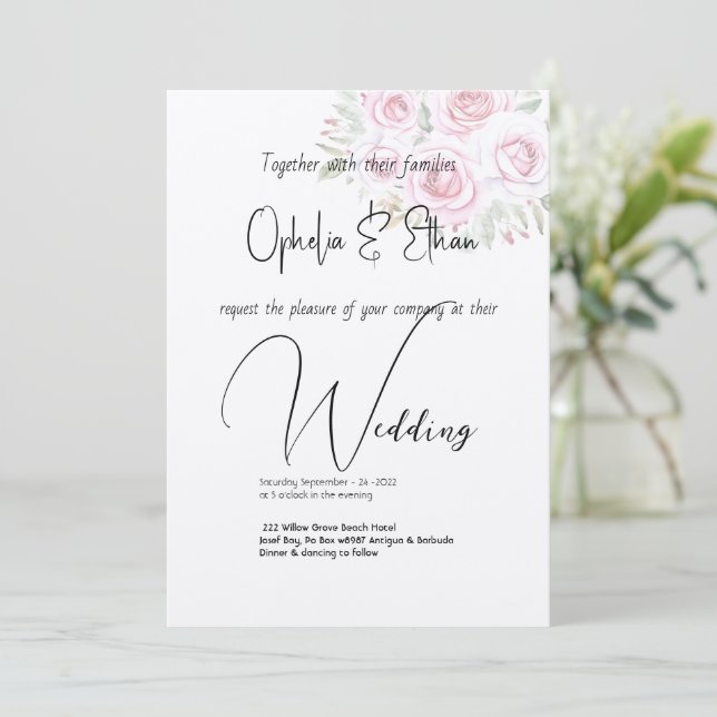 Convites Casamento de Tipografia Moderna com Aquarela Flora (Em pé/Frente)