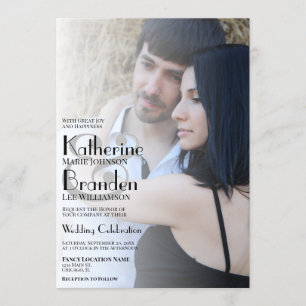 Convites Casamento de Tipografia Moderna com Sobreposição d