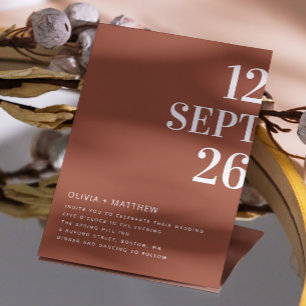 Convites Casamento de tipografia moderna do Terracotta + de