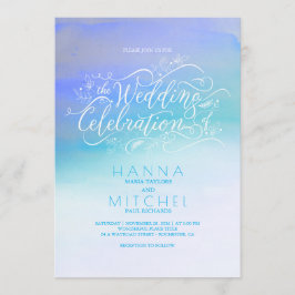 Convites Casamento de Tipografia Moderna Ombre Azul
