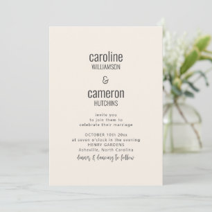 Convites Casamento de Tipografia Moderna Simples Marfim Pre