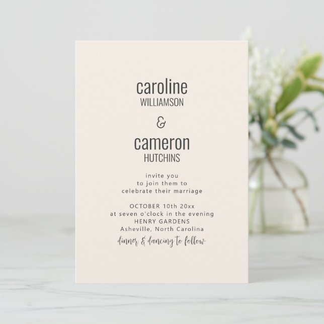 Convites Casamento de Tipografia Moderna Simples Marfim Pre (Em pé/Frente)